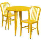 30'' Round Yellow Metal Indoor-Outdoor Table Set with 2 Vertical Slat Back Chairs [CH-51090TH-2-18VRT-YL-GG]-Metal Cafe Table