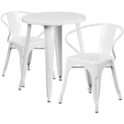 Ensemble avec table ronde en métal blanc et 2 sièges à bras ajourés, intérieur/extérieur, 24 po (CH-51080TH-2-18ARM-WH-GG)-Ensembles pour l’intérieur et l’extérieur
