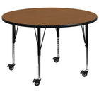 Flash Furniture 48''L Mobile Round Activity Table with Adjustable Preschool Legs, Oak Thermal Fused Laminate Top (XUA48RNDOKTPC)-Oak/Chrome, Laminate, Steel