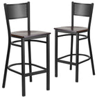 Flash Furniture HERCULES Series Black Grid Back Metal Restaurant Barstool - Walnut Wood Seat - 2 Pack-Grid Back Design