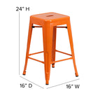 Flash Furniture 24" High Backless Orange Metal Indoor-Outdoor Counter Height Stool with Square Seat-Drain Hole in Seat