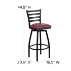Flash Furniture HERCULES Series Black Ladder Back Swivel Metal Barstool - Burgundy-16 Gauge Steel Frame