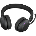 Jabra Evolve2 65, Link 380c, Stereo MS Headset - Black-Material: Headband cushion ultra soft foam covered in color-matched silicone, ear cushion soft audio foam covered in color-matched leatherette, aluminium slider arm