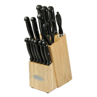 Oceanstar KS1187 Traditional 15-Piece Knife Set with Block, Natural-Santoku knife with air pocket for easy food release.