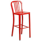 30'' Round Red Metal Indoor-Outdoor Bar Table Set with 2 Vertical Slat Back Barstools [CH-51090BH-2-30VRT-RED-GG]-4