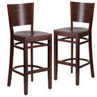 Flash Furniture Lacey Series Solid Back Walnut Wood Restaurant Barstool - 2 Pack-Solid Back Design