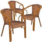 Flash Furniture Cadiz Series Burning Brown Rattan Restaurant Patio Chair with Dark Red Bamboo-Aluminum Frame-Stack Quantity: 6