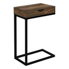 Monarch Specialties 3602 Accent Table - Brown Reclaimed-Look/Black Metal-C-shaped accent table with a base that can be slid under most sofas and chairs to keep items close by when you are seated