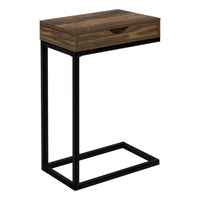 Monarch Specialties 3602 Accent Table - Brown Reclaimed-Look/Black Metal-C-shaped accent table with a base that can be slid under most sofas and chairs to keep items close by when you are seated