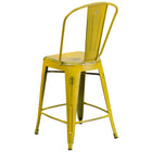 Flash Furniture Commercial Grade 24" High Distressed Metal Indoor-Outdoor Counter Height Stool with Back - Yellow-Distressed Yellow Powder Coated Frame Finish