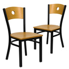 Flash Furniture HERCULES Series Black Circle Back Metal Restaurant Chair - Natural Wood Back & Seat - 2 Pack-Natural Wood Circle Back Design