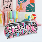 Fashion Stationery Thunderbolt Pencil Case - 8.27" x 2.95" x 2.76" - Clear/Black/Pink-Secure zipped compartment