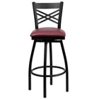 Flash Furniture HERCULES Black "X" Back Swivel Metal Barstool - Burgundy Vinyl Seat-Set of 2 Metal Dining Bar Stools