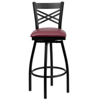 Flash Furniture HERCULES Black "X" Back Swivel Metal Barstool - Burgundy Vinyl Seat-Set of 2 Metal Dining Bar Stools