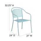 Flash Furniture Commercial Grade Indoor-Outdoor Steel Patio Arm Chair with Round Back - Sky Blue-Floor Protector Plastic Glides