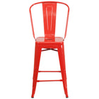 Flash Furniture 24" High Red Metal Indoor-Outdoor Counter Height Stool with Back-Bistro Style Counter Stool