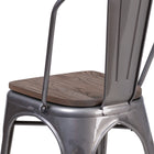Flash Furniture Clear Coated Metal Stackable Chair with Wood Seat-Clear Coated Powder Coated Frame Finish