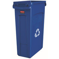Rubbermaid Commercial Slim Jim Garbage Cans with Venting Channels and Recycle Symbol, 23-Gallon, Blue (FG354007BLUE)-Venting channels make liner removal easy