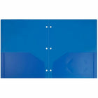 JAM Paper Plastic Heavy Duty 3 Hole Punched Two Pocket School Folder, Blue, 12 Pack (383HPbbug)-Blue