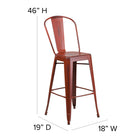 Flash Furniture 30" High Distressed Kelly Red Metal Indoor-Outdoor Barstool with Back-Footrest