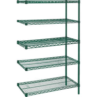 Kleton Green Epoxy Finish Wire Shelving, 5 Shelves, 24"D x 74"H, Add-on, 36"W-Depth: 24"