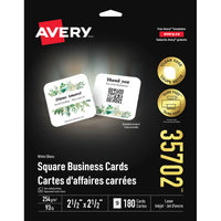 Avery Clean Edge Square Business Cards - 2-1/2" W x 2-1/2" L - Matte White - 180 Pack-Extra-sturdy, matte coated cardstock is rigid and durable to withstand frequent use