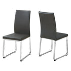 Monarch Specialties 1094 Dining Chair - Grey Leather-Look/Chrome - 2 Pack-Dining chair