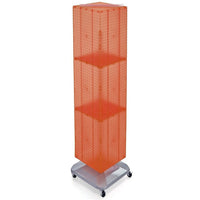 Azar Displays 60" x 14" x 14" 4-Sided Interlocking Pegboard Floor Display, Orange (701465-ORG)-Revolves on square, wheeled base