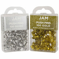 JAM Paper Colored Pushpins - Silver and Gold - 200 Pack-Color: Silver and Gold