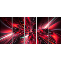 Designart Red Implosion 5-Panel Modern Canvas Art Print, (PT3032-401)-Print