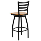 Flash Furniture HERCULES Series Black Ladder Back Swivel Metal Barstool - Natural Wood Seat-Natural Finished Wood Seat