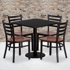 Flash Furniture 30" Square Black Laminate Table Set with 4 Ladder Back Metal Chairs - Cherry Wood Seat-Set Includes 4 Chairs, Square Table Top and Round Base