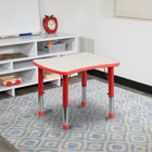 Flash Furniture 21.875"W x 26.625"L Rectangular Plastic Height Adjustable Activity Table with Grey Top - Red-1" Thick Laminate Grey Table Top