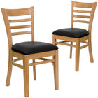Flash Furniture HERCULES Series Ladder Back Natural Wood Restaurant Chairs with Black Vinyl Seat - 2 Pack-Ladder Back Design