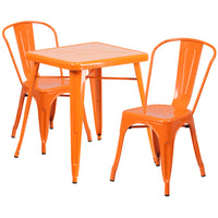 Flash Furniture 23.75" Square Orange Metal Indoor-Outdoor Table Set with 2 Stack Chairs-Table and Chair Set