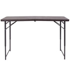 Flash Furniture 23.5"W x 48.25"L Height Adjustable Bi-Fold Brown Wood Grain Plastic Folding Table with Carrying Handle-Ready To Use Commercial Table