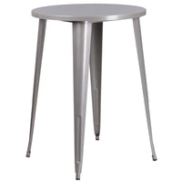 Table ronde 30 po en métal argenté à hauteur de bar, intérieur/extérieur (CH-51090-40-SIL-GG)-Table à café en métal