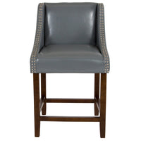 Flash Furniture Carmel 24"H Transitional Walnut Counter Height Stool with Accent Nail Trim in Light Grey LeatherSoft - 2 Pack-Set of 2 Transitional Style Stools
