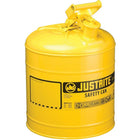 Justrite Type I Safety Cans without Funnel, 5 Gal, 11 3/4" x 16 7/8", Yellow-Compliant Type I Safety Cans are designed with a single spout for filling and pouring of all types of flammable liquids