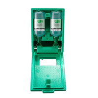 Plum Large Duo Eyewash Station-Dust-proof wall station includes 2X 1000 mL Eyewash Duo, pictogram on the front side and a mirror inside the lid