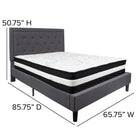Flash Furniture - Lit à plate-forme Roxbury grand touffeté et rembourré en tissu gris foncé avec matelas à ressorts ensachés-Rembourrage en tissu gris foncé