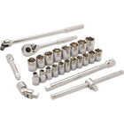 Dynamic Tools 1/2" Drive 25 Piece 6 Point Standard, Metric Socket Set, 10mm - 28mm-Contains: 10, 11, 12, 13, 14, 15, 16, 17, 18, 19, 20, 21, 22, 23, 24, 25, 26, 27, 28mm, 5" & 10" Extensions, 45 Tooth Ratchet, Universal Joint, Flex Handle, T-handle
