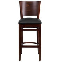 Flash Furniture Lacey Series Solid Back Walnut Wood Restaurant Barstools with Black Vinyl Seat - 2 Pack-Set of 2 Wood Dining Bar Stools