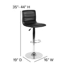 Flash Furniture Contemporary Black Vinyl Adjustable Height Barstool with Horizontal Stitch Back & Chrome Base-Chrome Base