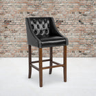 Tabouret de bar Carmel touffeté de 30 po couleur noyer avec garniture à clous décoratifs en cuir noir LeatherSoft-Finition du cadre en bois de noyer
