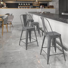 Flash Furniture Commercial Grade 24" High Distressed Silver Grey Metal Indoor-Outdoor Counter Height Stool with Back-Designed for Indoor or Outdoor Use