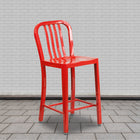 Flash Furniture Commercial Grade 24" High Metal Indoor-Outdoor Counter Height Stool with Vertical Slat Back - Red - 2 Pack-Screw Leveling Floor Glides