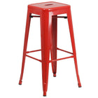 24'' Round Red Metal Indoor-Outdoor Bar Table Set with 2 Square Seat Backless Barstools (CH-51080BH-2-30SQST-RED-GG)-4