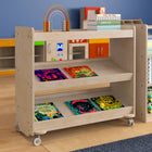 Flash Furniture Bright Beginnings Commercial Space Saving Wooden Mobile Classroom Storage Cart,3 Angled Shelves - Natural-Holds up to 100 LBS. Static Weight Capacity