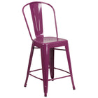 Flash Furniture 24" High Purple Metal Indoor-Outdoor Counter Height Stool with Back-500 lb. Weight Capacity